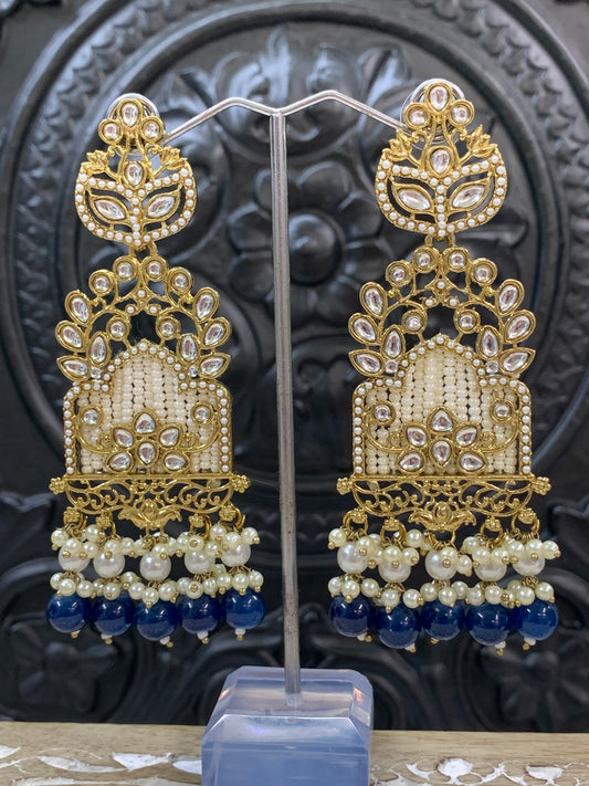 Alexa kundan statement earring white/gold/pearl/blue