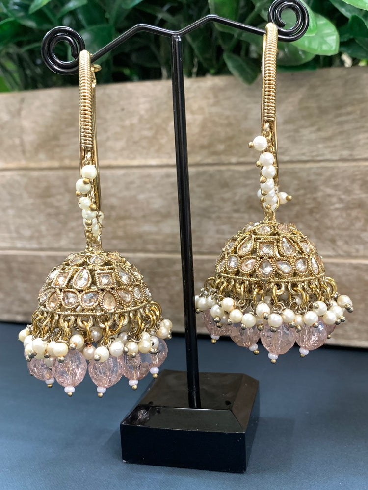 Shabana polki bali hoop jhumki/jhumka champagne crystal