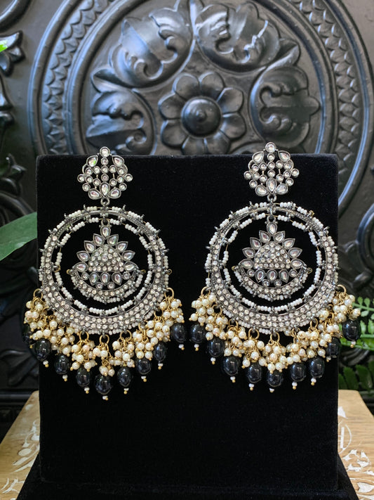 Laila Chandbali fashion statement earring black base, black drops