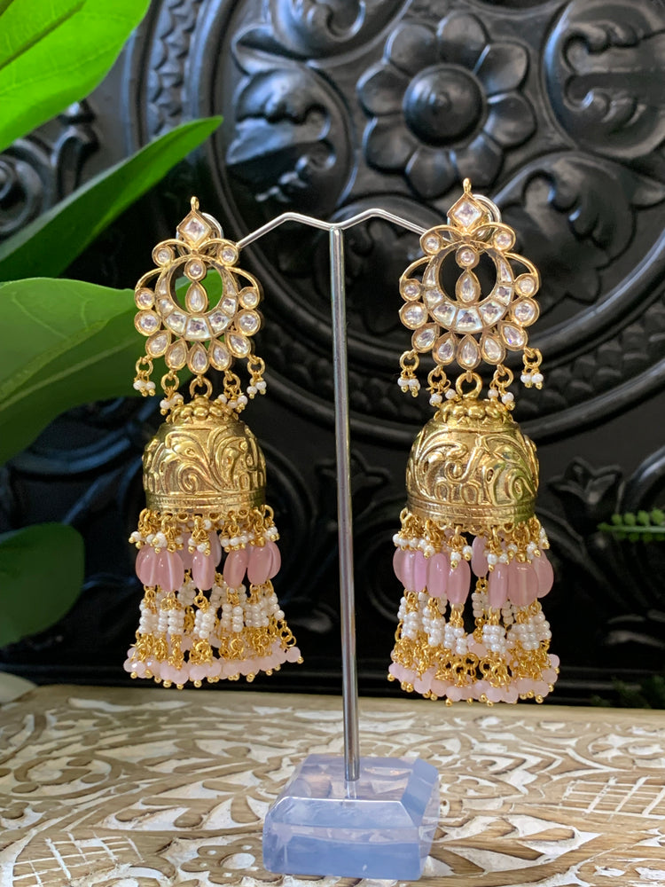 Bella moissanite kundan jhumki earring pink