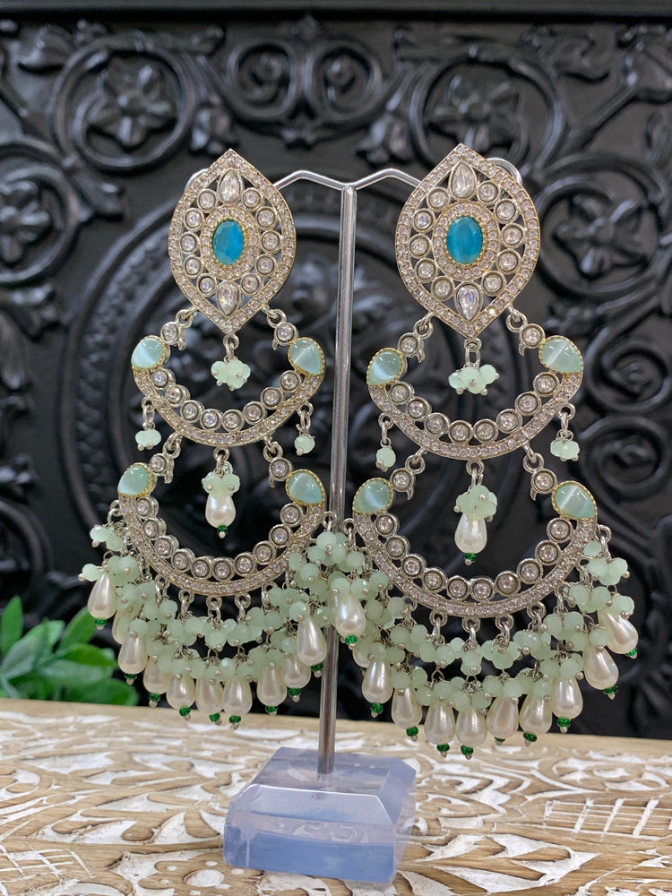 Lauren kundan triple layer chandbali earring phirozi/mint