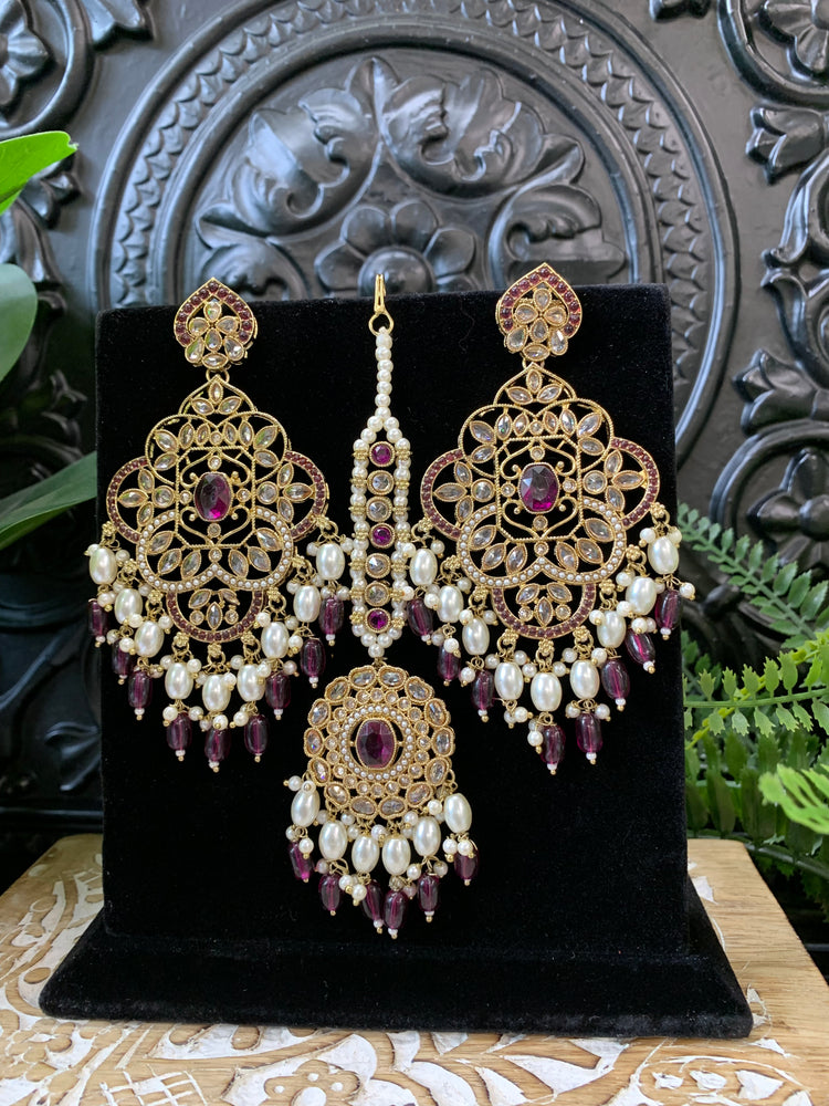 Papiya reverse polki statement earring tikka purple