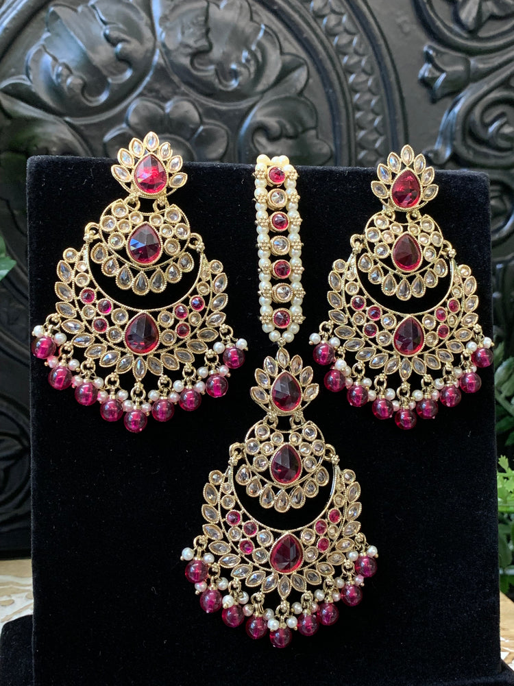 Marley reverse polki Chandbali earring tikka magenta