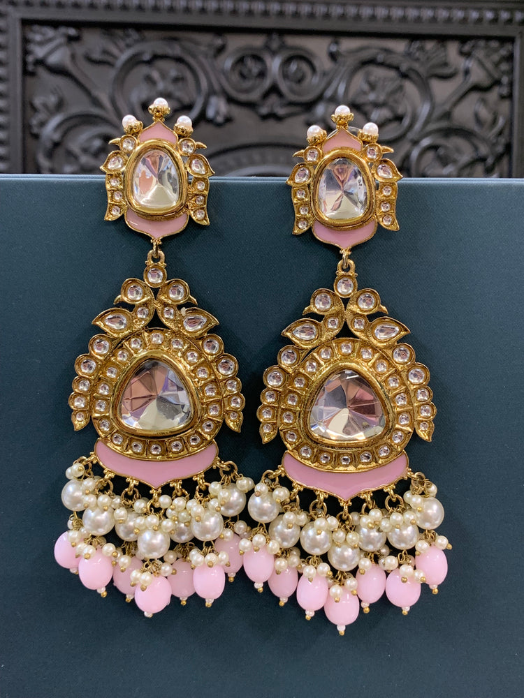 Kim kundan statement fashion earring pink