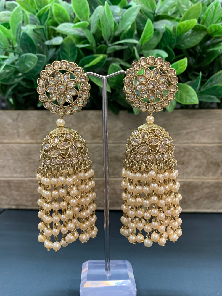 Mohua polki statement jhumki earring antique polki/gold/pearl