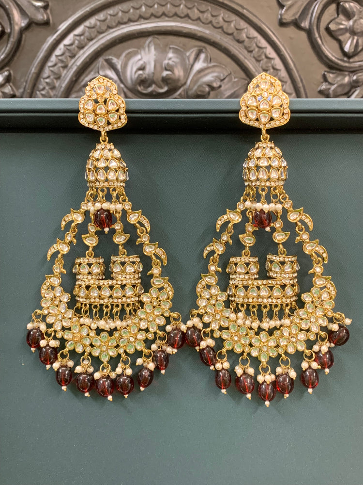 Nicole kundan fashion statement  earring set gold/maroon/Burgundy