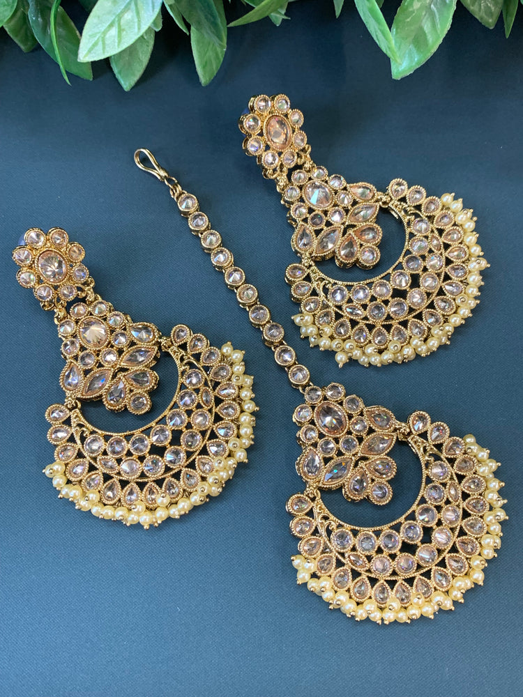 Erin reverse popki tikka set chandbali style pearl / white