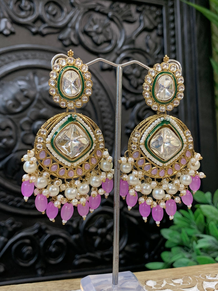 Kenny kundan fashion earring set lavender / lilac