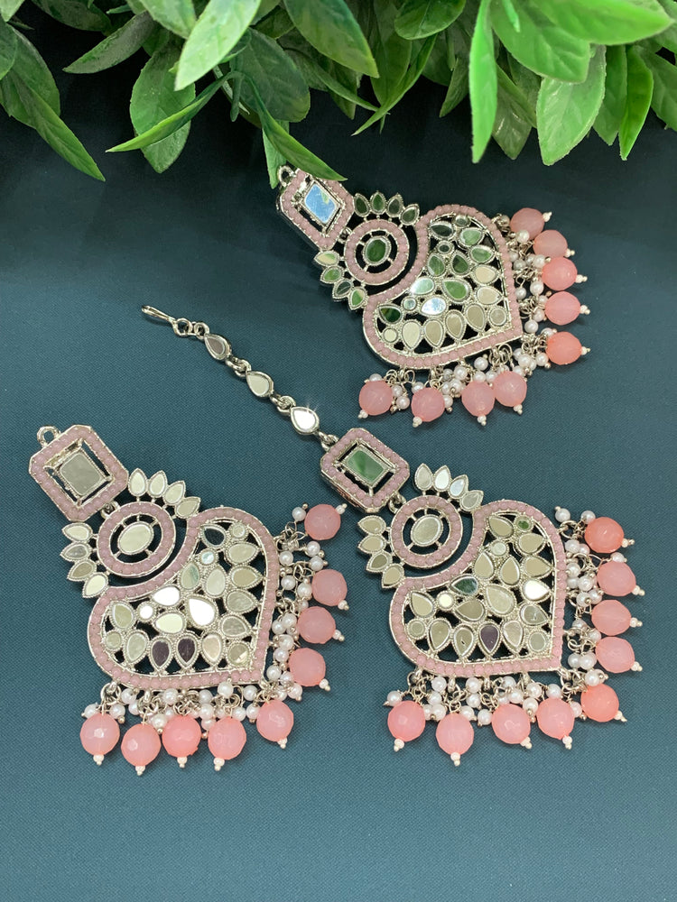 Amrita chandbali mirror earring tikka set blush pink