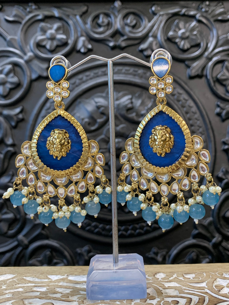 Sabyasachi inspired kundan earring tripti white pearl /dark blue