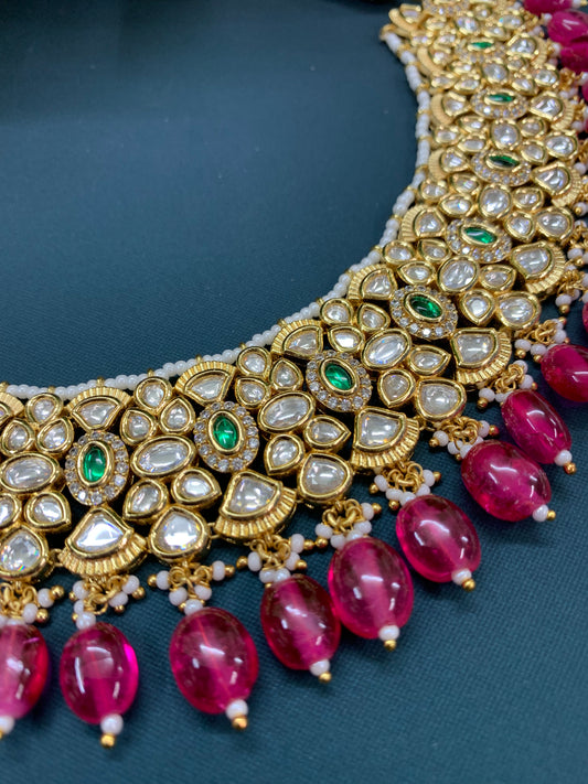 Gold plated tyanni kundan choker necklace emerald green and ruby