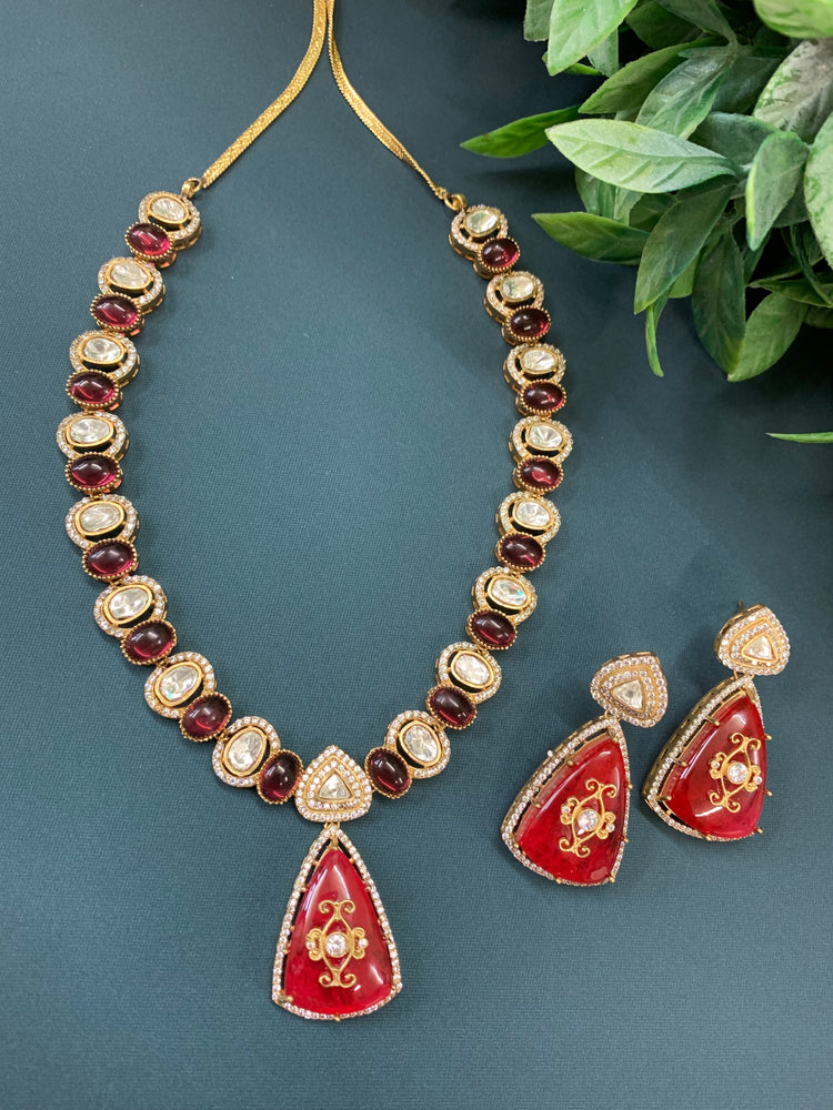 Aditi moissanite kundan necklace cherry red