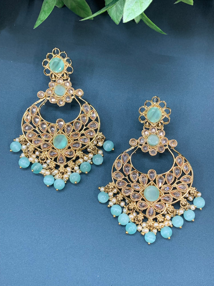 Thea polki chandbali earring antique base antique mint blue