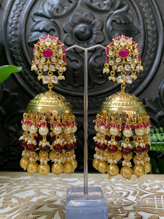 Natasha moissanite kundan jhumki earring red