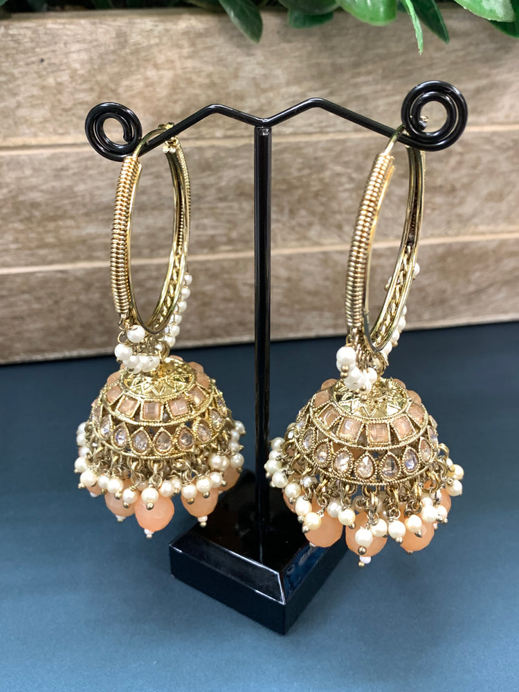 Shabana polki bali hoop jhumki/jhumka nude peach