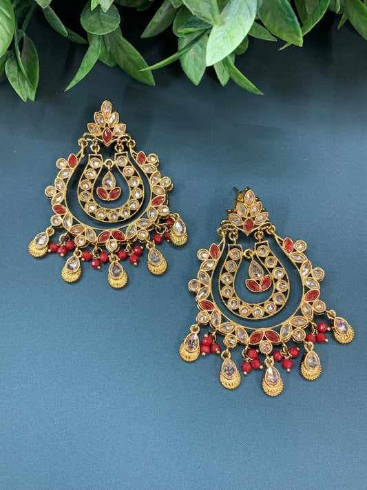 Bonnie polki chandbali earring antique/ maroon red /burgundy