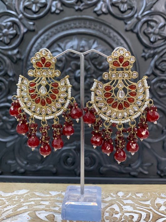 Sujal kundan earring red maroon burgundy