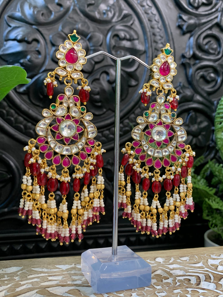 Pachi kundan statement long earring in multi