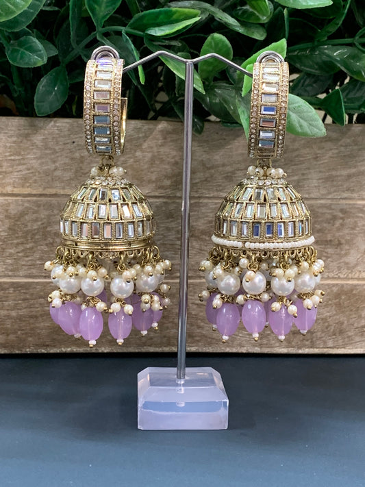 Amrita statement Mirror jhumki earring lilac/ lavender