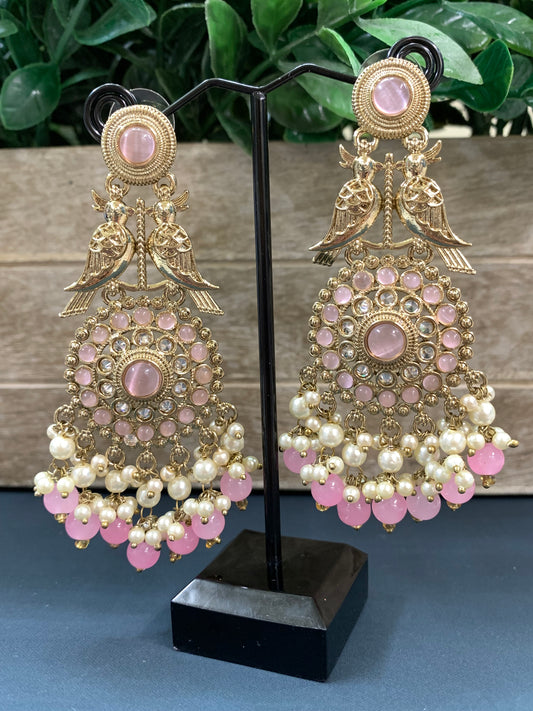 Ady polki fashion earring peacock design light pink