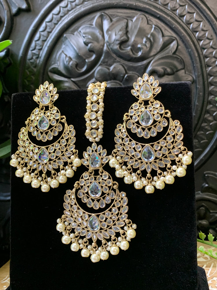 Marley reverse polki Chandbali earring tikka clear polki