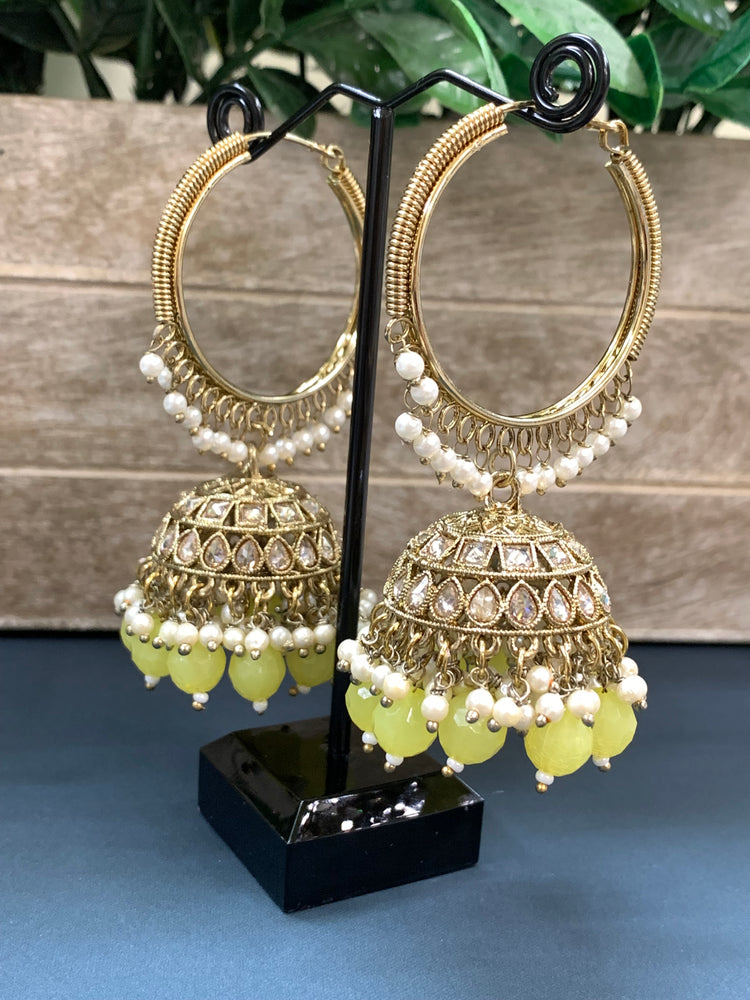 Shabana polki bali hoop jhumki/jhumka pastel lemon