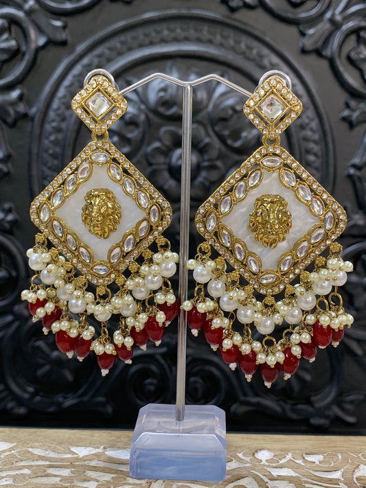 Amaya statement sabyasachi fashion earring tiger detail red maroon burgundy