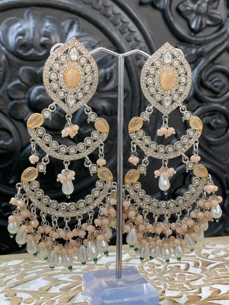 Lauren kundan triple layer chandbali earring peach/pearl