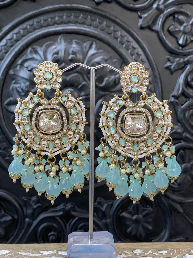 Isabella statement kundan chandbali fashion earring baby blue / sky blue / light blue