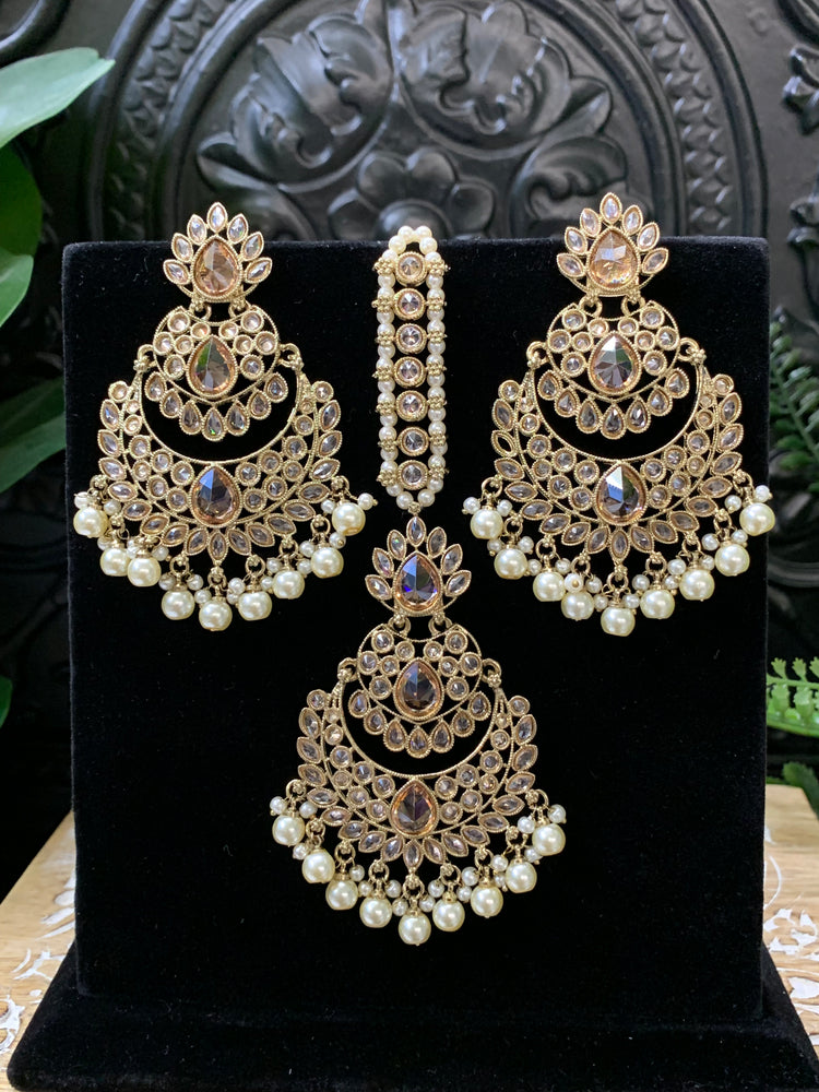 Marley reverse polki Chandbali earring tikka clear polki