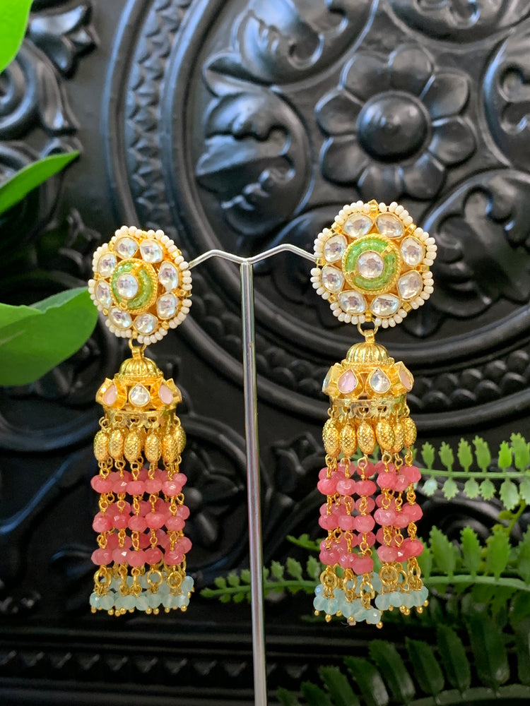 Bobi pachi kundan jhumki earring multi