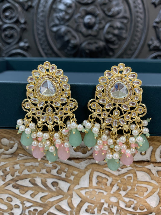 Joel gold kundan stud earring with pastel multi  crystal