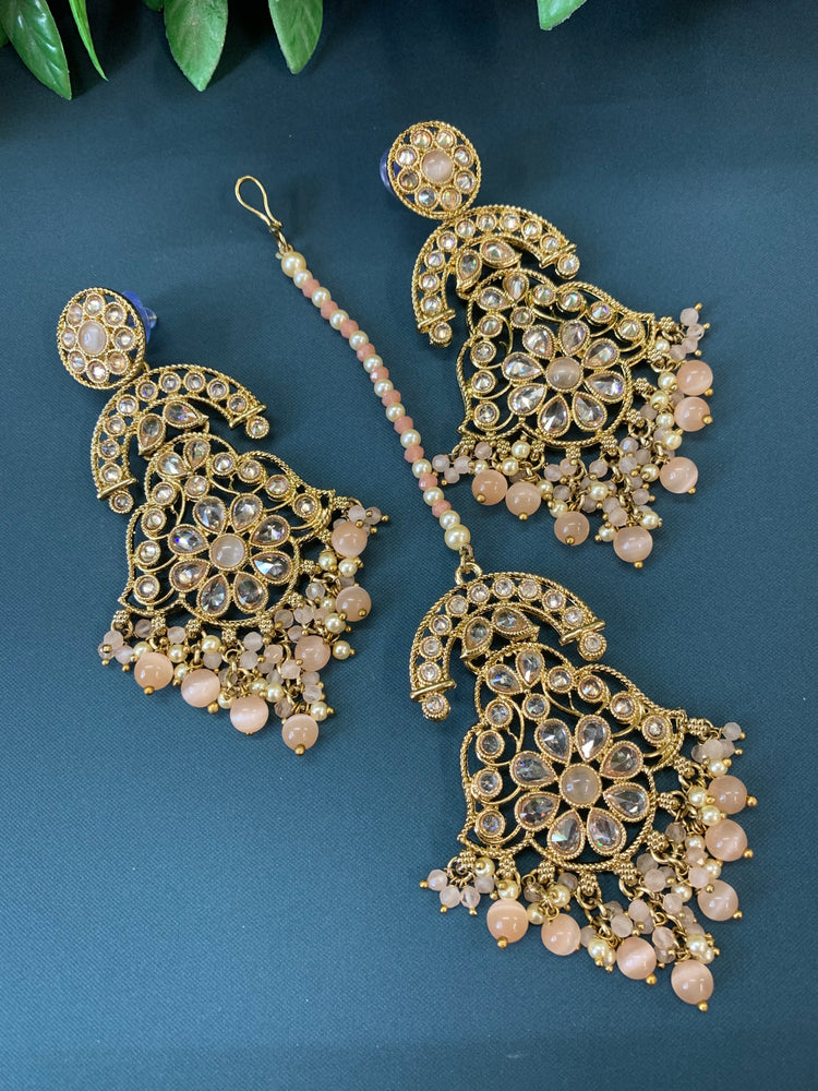 Enaya reverse popki tikka set chandbali style clear nude peach