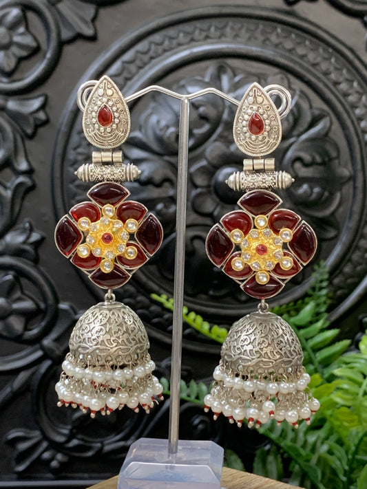 Saba oxi kundan jhumki red maroon burgundy