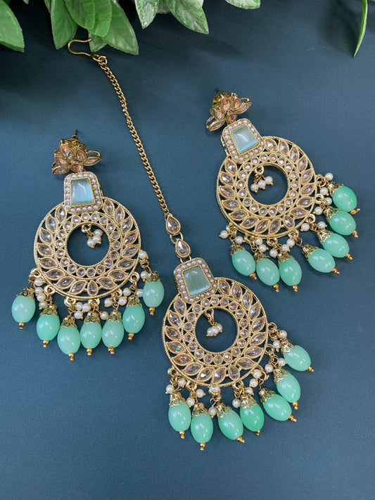 Alira tikka set polki earring tikka set pistachio green