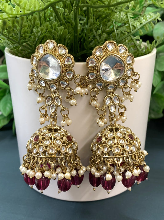 Mohini kundan jhumki/ jhumka earring purple