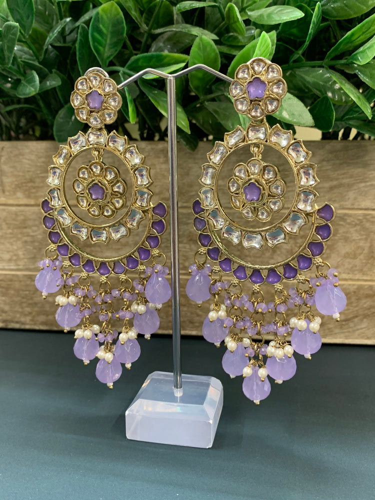 Barnavi Kundan earring lavender/ lilac crystal drops