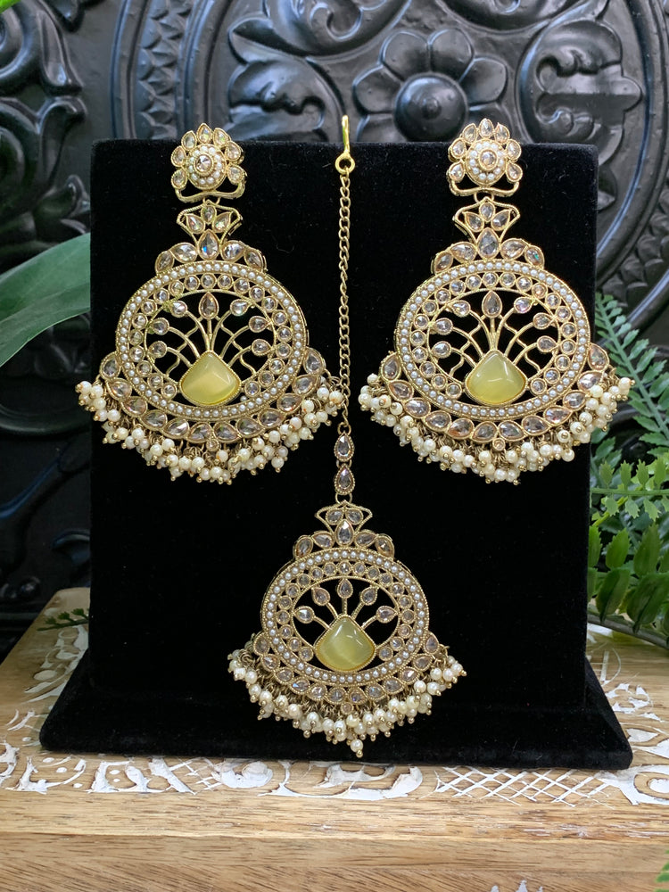 Kim reverse polki earring tikka light yellow