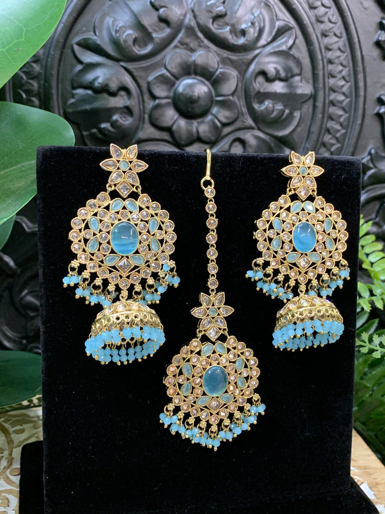 Sujane reverse polki jhumki earring tikka light blue