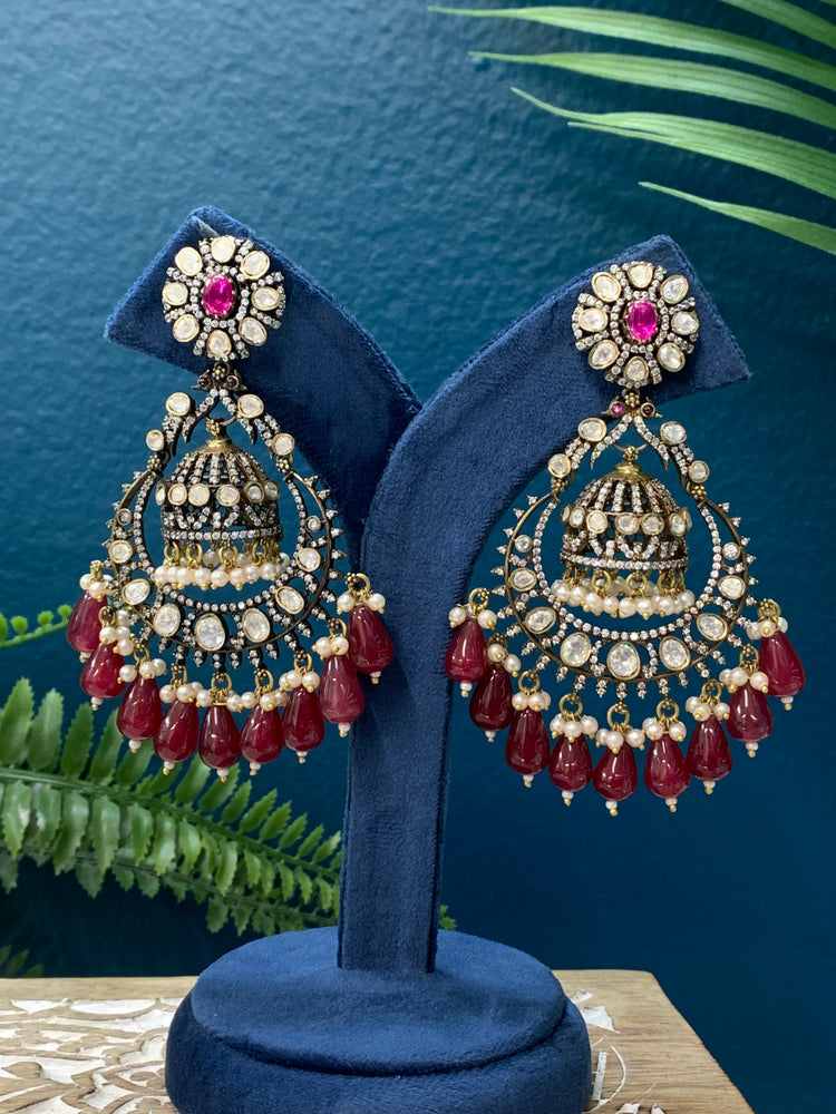 Amayira Mossanite kundan statement  jhumki earring with pota stone work