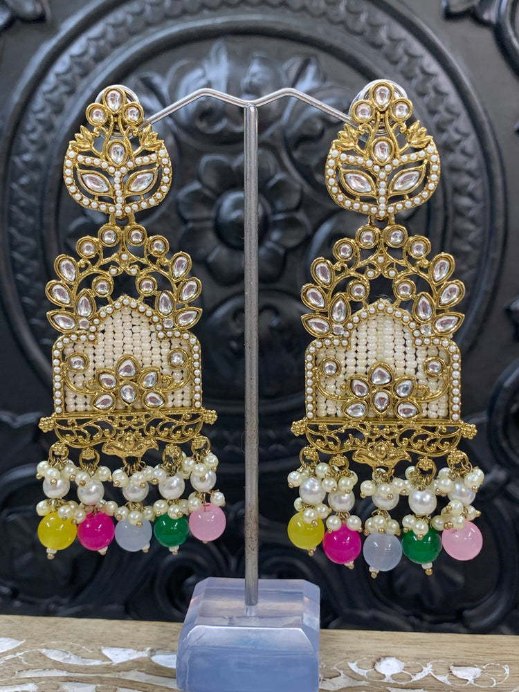 Alexa kundan statement earring white/gold/pearl/multi