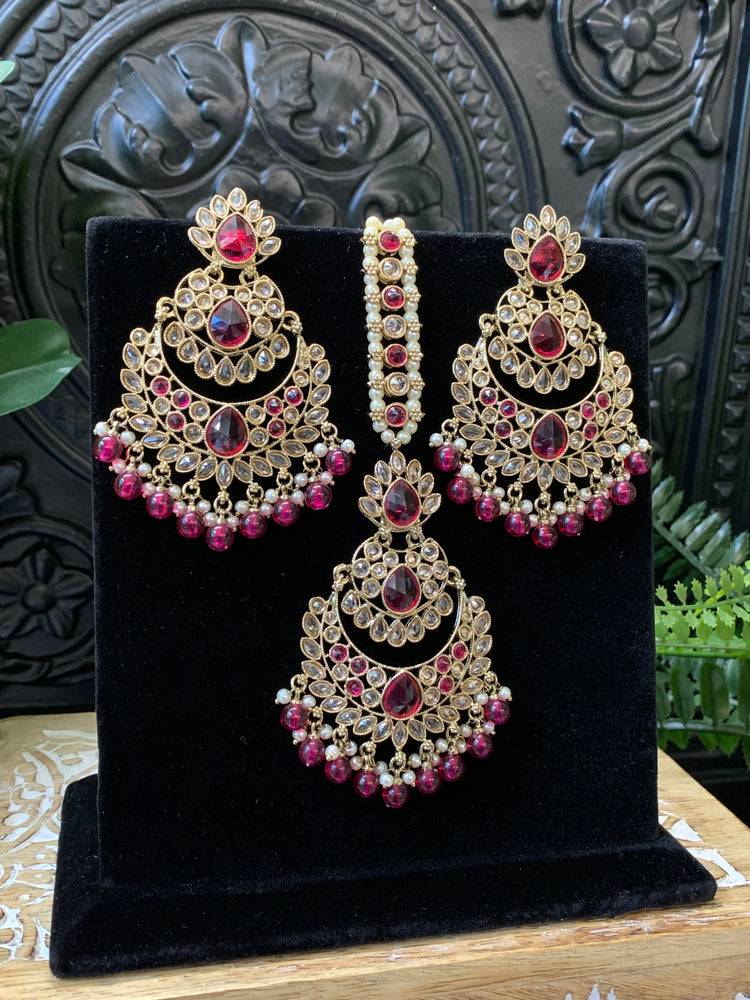 Marley reverse polki Chandbali earring tikka magenta