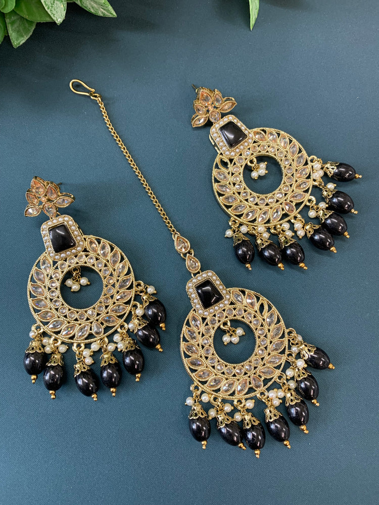 Alira tikka set polki earring tikka set black