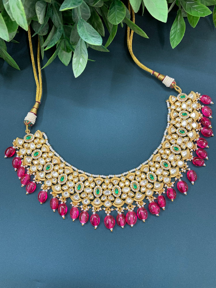 Gold plated tyanni kundan choker necklace emerald green and ruby