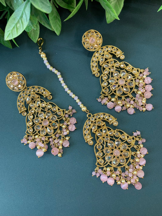 Enaya reverse popki tikka set chandbali style blush pink