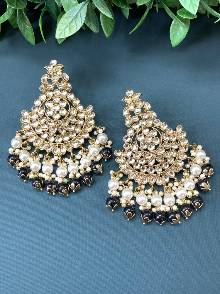 Puspa kundan fashion chandbali style earring set black