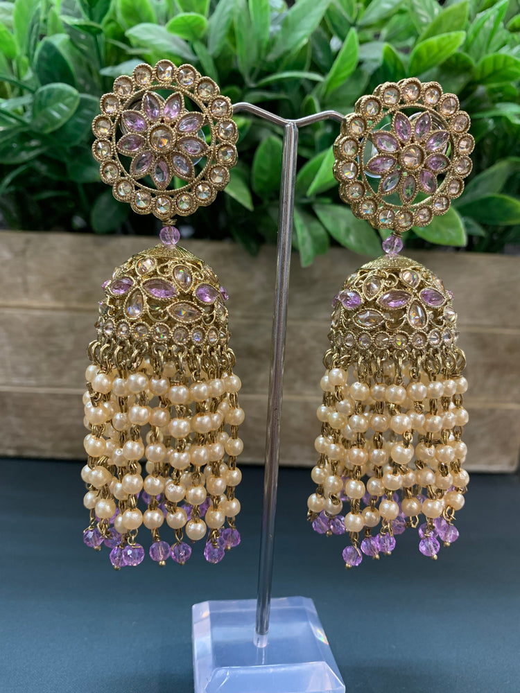 Mohua polki statement jhumki earring antique polki/lavender/ lilac/ pearl