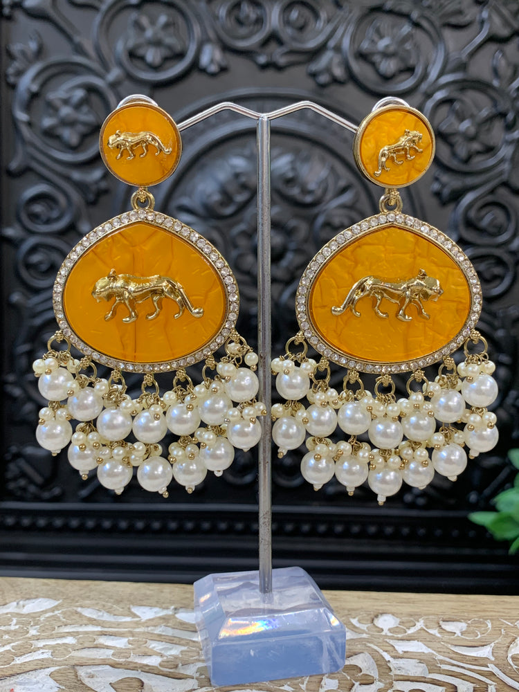 Sabyasachi inspired kundan earring tanna white pearl mustard yellow