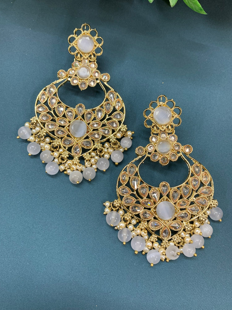 Thea polki chandbali earring antique base antique pastel grey