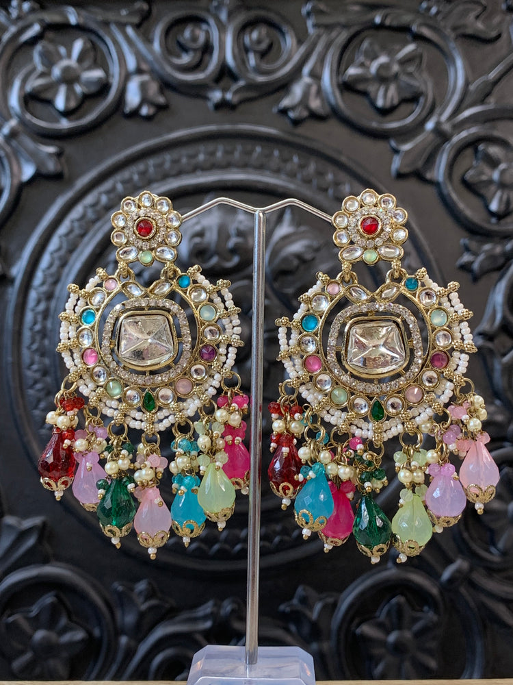 Isabella statement kundan chandbali fashion earring multi / navratan